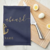 Nautische Bootnaam Marine Blauw Goud Welkom aan bo Theedoek (Quarter Fold)