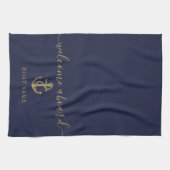 Nautische Bootnaam Marine Blauw Goud Welkom aan bo Theedoek (Horizontaal)