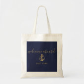 Nautische Bootnaam Marine Blauw Goud Welkom aan bo Tote Bag (Voorkant)