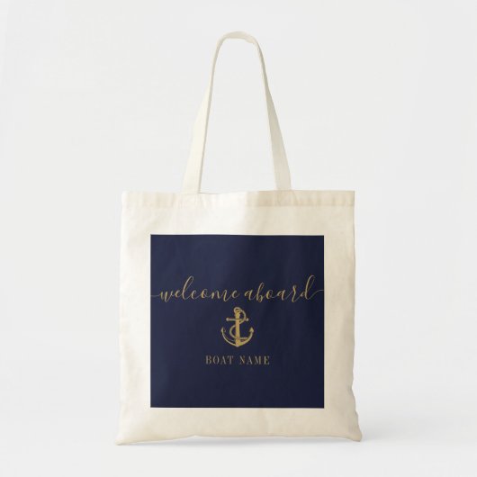 Nautische Bootnaam Marine Blauw Goud Welkom aan bo Tote Bag (Voorkant)