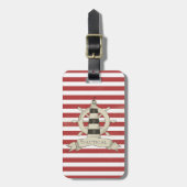 Nautische, bootwiel, rode en witte strepen bagagelabel (Voorkant verticaal)