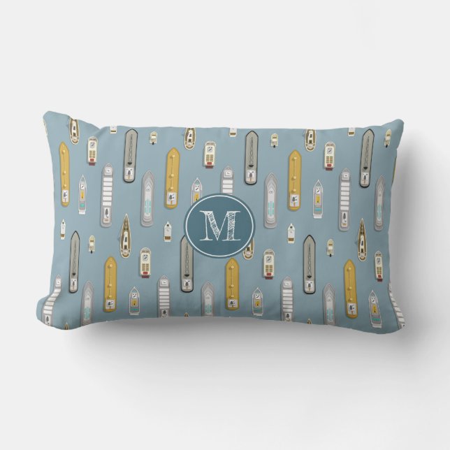 Nautische boten schepen op de rivier ELKE kleur Buitenkussen (Voorkant)