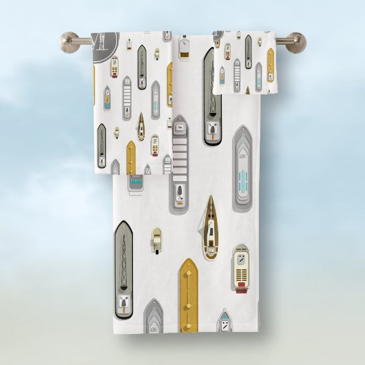 Nautische boten schepen Op de rivier wit w monogra Bad Handdoek