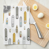 Nautische boten schepen Op de rivier wit w monogra Theedoek (Quarter Fold)