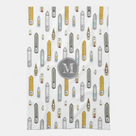 Nautische boten schepen Op de rivier wit w monogra Theedoek