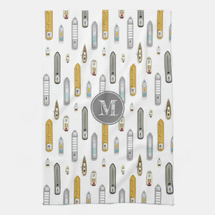 Nautische boten schepen Op de rivier wit w monogra Theedoek