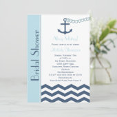 Nautische bruids douche uitnodiging, blauw kaart (Staand voorkant)