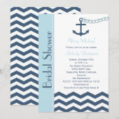 Nautische bruids douche uitnodiging, blauw kaart (Voorkant / Achterkant)