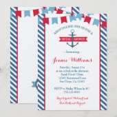 Nautische Bruids Douche Uitnodiging rood en blauw (Voorkant / Achterkant)