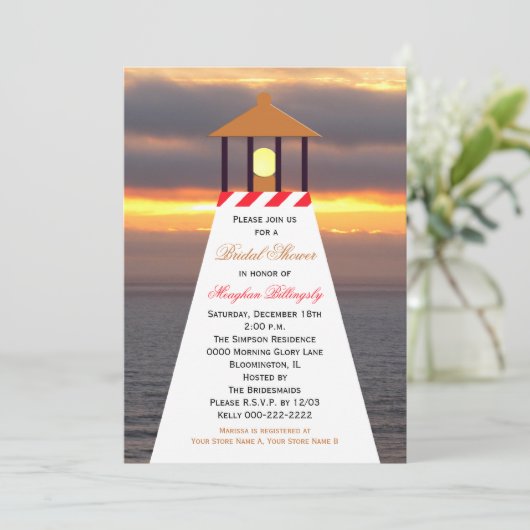 Nautische bruidsdouche uitnodigingen - Lighthouse (Staand voorkant)