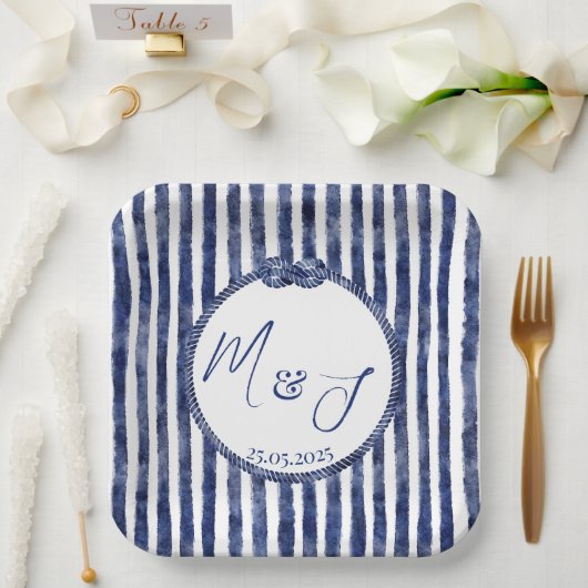 nautische bruiloft aan de kust papieren bordje (Huwelijk)