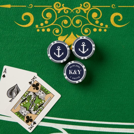 Nautische bruiloft aangepaste poker chip token voo (Pokertafel (Stack))
