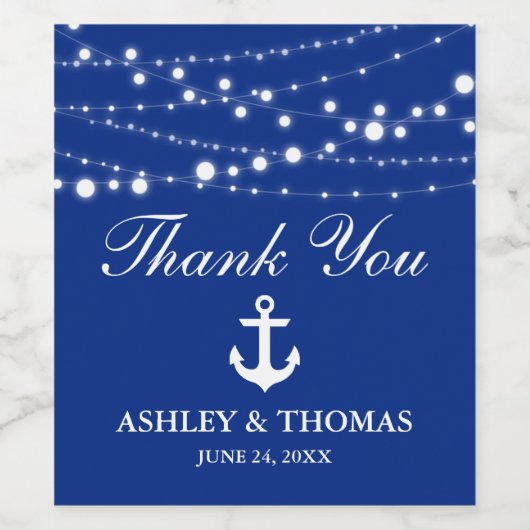 nautische bruiloft anker licht blauw dank u wijn etiket (Enkel label)