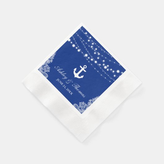 Nautische bruiloft anker lichten & kant blauw C Servet (Hoek)