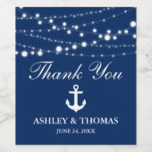 Nautische bruiloft anker lichten marine blauw dank wijn etiket (Enkel label)