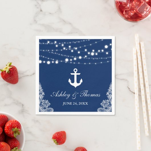 Nautische bruiloft Anker Lights & Lace Marine Blau Servet (Insitu)