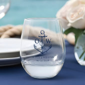 Nautische bruiloft anker monogram wijnglas zonder voet