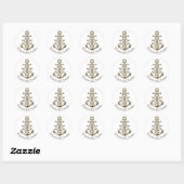 Nautische Bruiloft Anker & Schip Wiel Bruin Ronde Sticker (Vel)