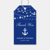Nautische bruiloft anker string lampjes blauw cadeaulabel (Voorkant)