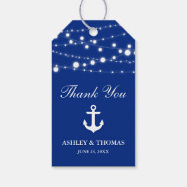 Nautische bruiloft anker string lampjes blauw cadeaulabel