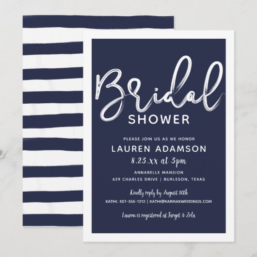 Nautische Bruiloft Bash Shower Navy Blauwe Streep Kaart (Voorkant / Achterkant)