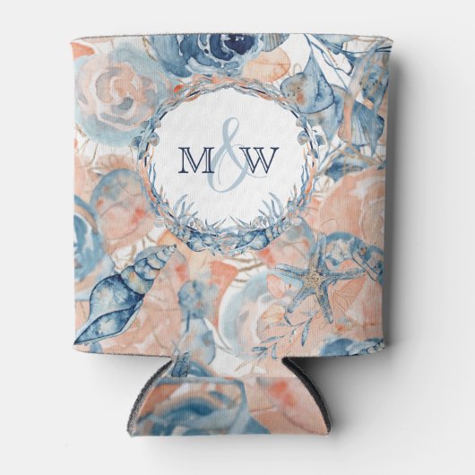 Nautische bruiloft Beach Seashell en Rozen Blikjeskoeler (Voorkant)