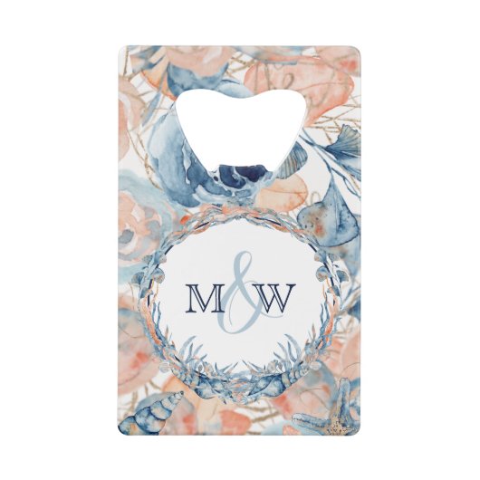 Nautische bruiloft Beach Seashell en Rozen Creditkaart Flessenopener (Voorkant)