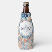 Nautische bruiloft Beach Seashell en Rozen Flesjeskoeler (Fles Voorkant)