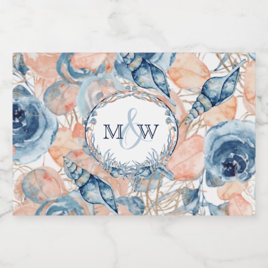 Nautische bruiloft Beach Seashell en Rozen Likeurfles Etiket (Enkel label)