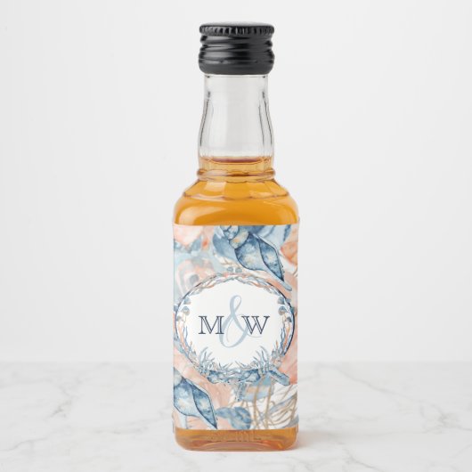 Nautische bruiloft Beach Seashell en Rozen Likeurfles Etiket (Voorkant)