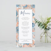 Nautische bruiloft Beach Seashell en Rozen Menu (Staand voorkant)