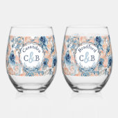 Nautische bruiloft Beach Seashell en Rozen Wijnglas Zonder Voet (Voorkant)