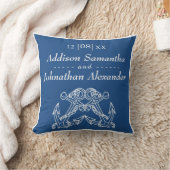 Nautische bruiloft Blauw Wit Anker Namen Datum Kussen (Deken)