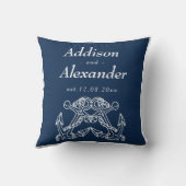 Nautische bruiloft Blauw Wit Anker Namen Datum Thr Kussen (Achterkant)