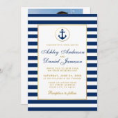 nautische bruiloft blauwe strepen uitnodigen BG fo Kaart (Voorkant / Achterkant)