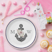 Nautische bruiloft bloemanker roze en marine papieren bordje (Feest)