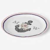 Nautische bruiloft bloemanker roze en marine papieren bordje (Gekanteld)