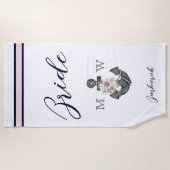 nautische bruiloft bloemanker roze marine bruiden strandlaken (Voorkant)