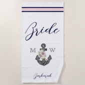 nautische bruiloft bloemanker roze marine bruiden strandlaken (Voorkant)