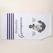 nautische bruiloft bloemanker roze marine groomsma strandlaken (Voorkant)