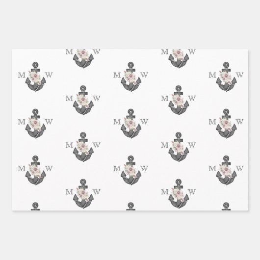 nautische bruiloft bloemanker roze marine inpakpapier vel (Voorkant 3)