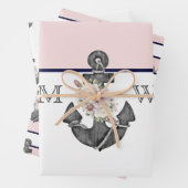 nautische bruiloft bloemanker roze marine inpakpapier vel (In situ)