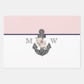 nautische bruiloft bloemanker roze marine inpakpapier vel (Voorkant)