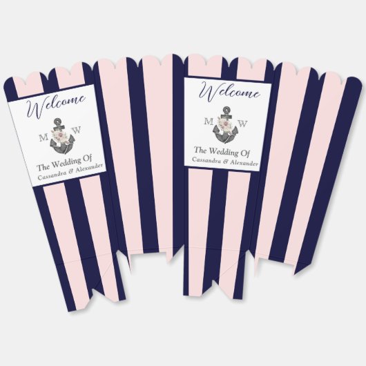 nautische bruiloft bloemanker roze marine welkom bedankdoosjes (Ongevouwen)