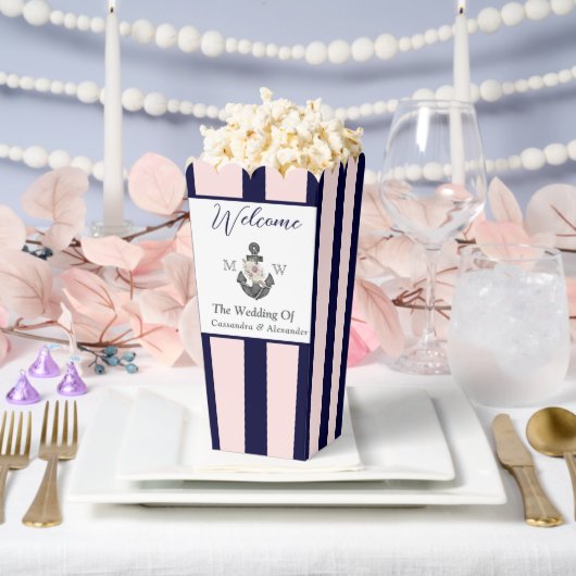 nautische bruiloft bloemanker roze marine welkom bedankdoosjes (Huwelijk)