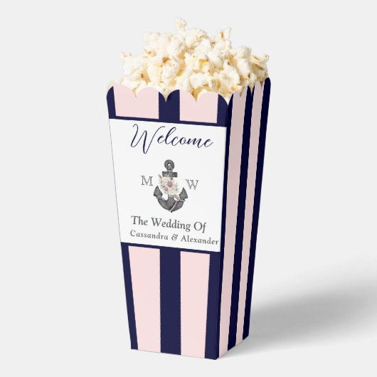 nautische bruiloft bloemanker roze marine welkom bedankdoosjes (Popped)