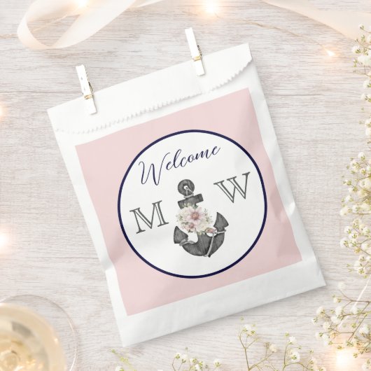 nautische bruiloft bloemanker roze marine welkom bedankzakje (Geknipt)