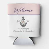 nautische bruiloft bloemanker roze marine welkom blikjeskoeler (Voorkant)