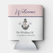 nautische bruiloft bloemanker roze marine welkom blikjeskoeler (Achterkant)