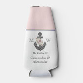 nautische bruiloft bloemanker roze marine welkom flesjeskoeler (Voorkant)